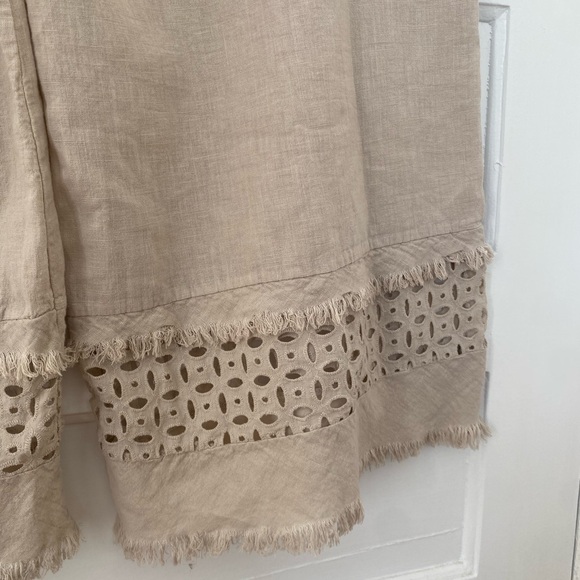 Wide leg cotton and linen cropped elastic waist pants - Picture 8 of 8